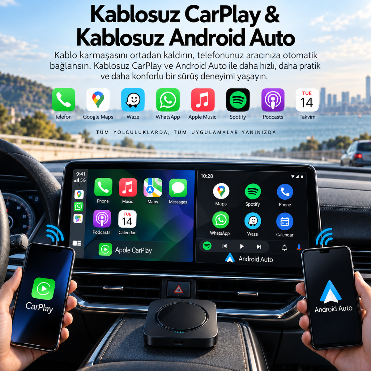 CarKits® Kablosuz CarPlay & Android Auto Smart Box (8-128 GB)